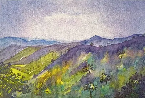 Solitude Peaks - watercolor mountainscape painting